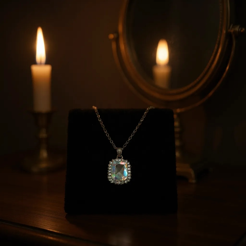 Silver Tone Iridescent Gemstone Pendant Necklace