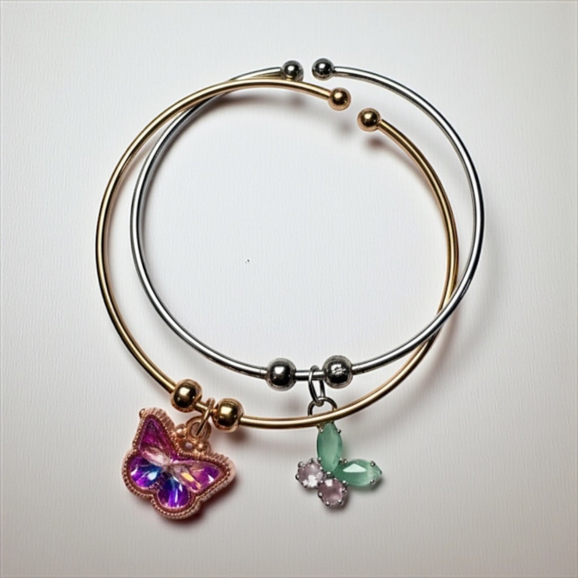 Two-Tone Crystal Butterfly Bangle
