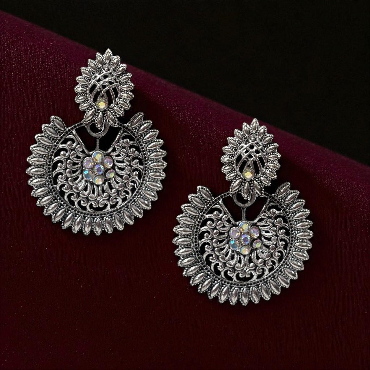 Traditional Antique Finish Round Jhumka Style Earrings