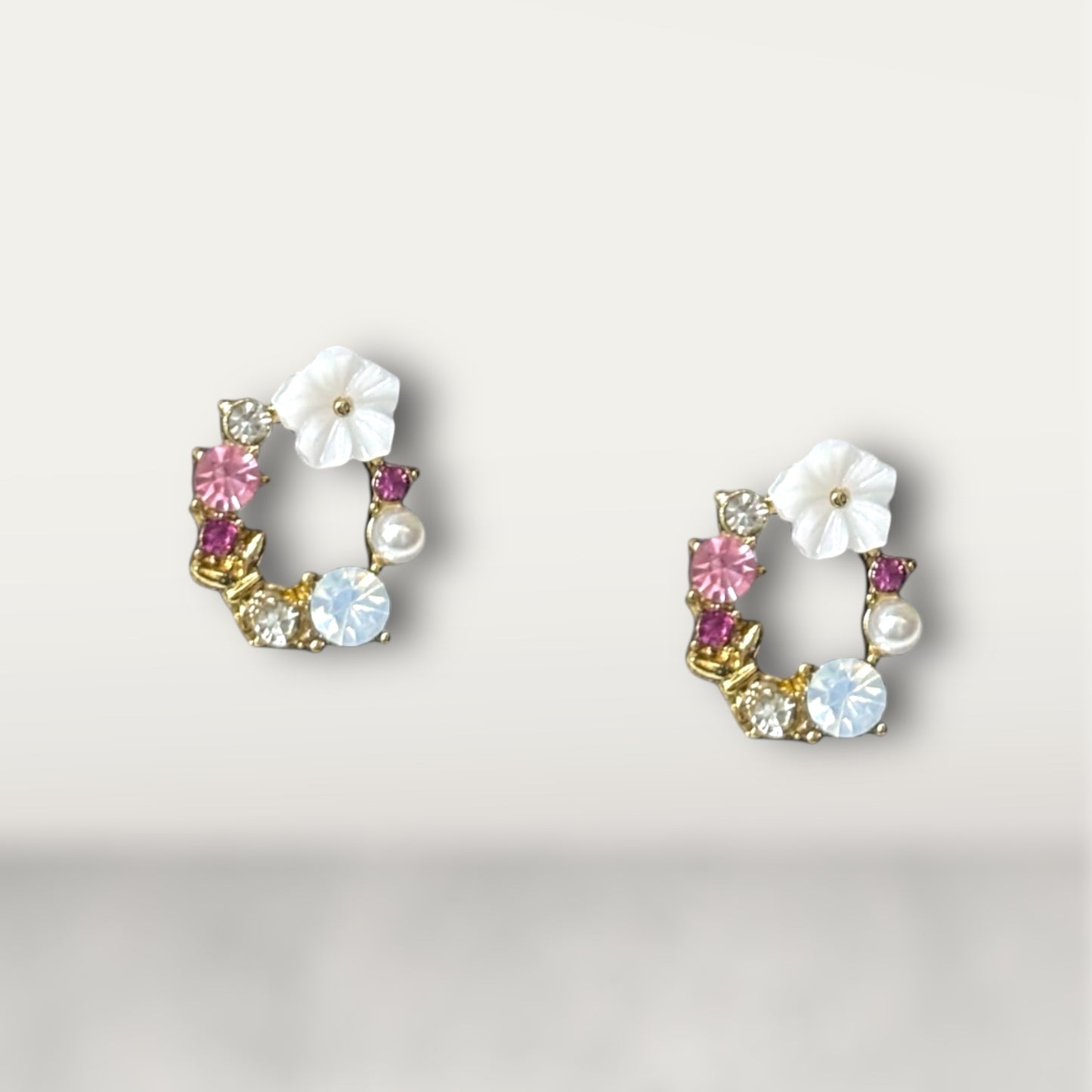 Whimsical Floral Wreath Crystal Stud Earrings