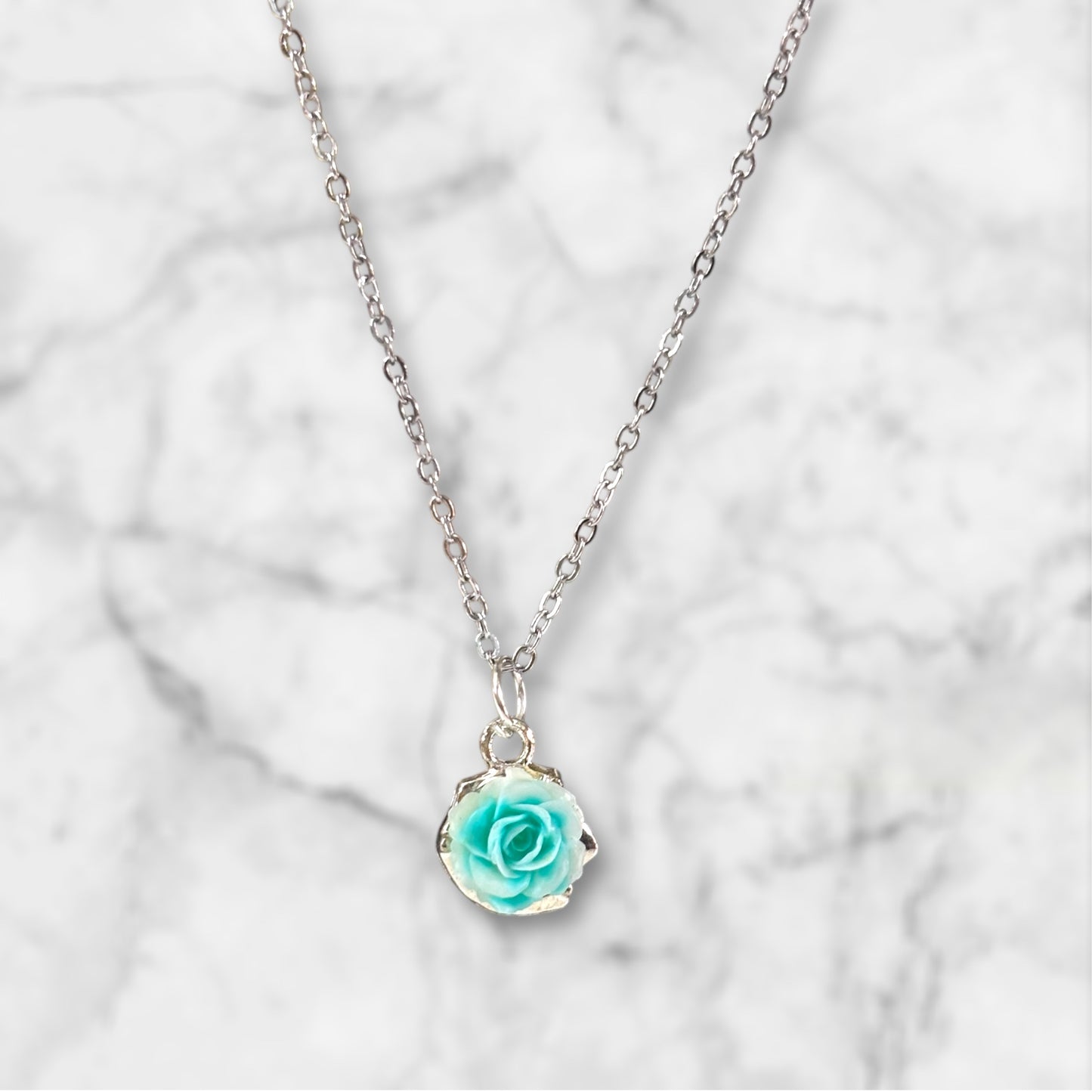 Delicate Teal Flower Charm Necklace