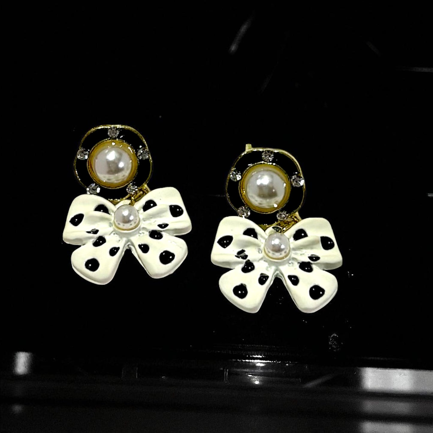 Polka Dot Bow and Pearl Drop Earrings