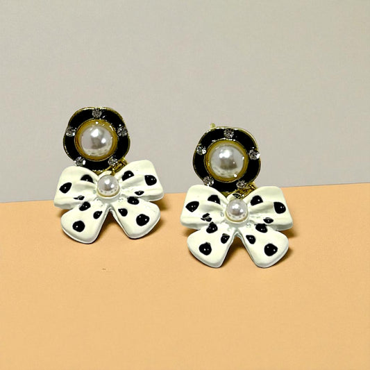 Polka Dot Bow and Pearl Drop Earrings