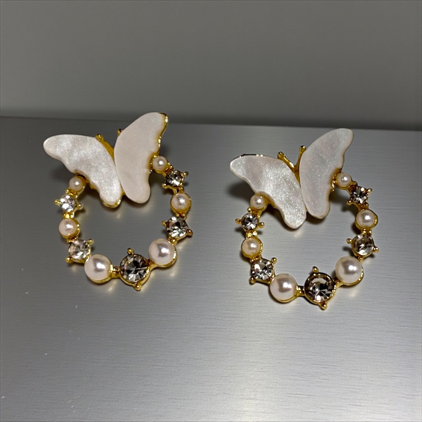 Butterfly and Pearl Hoop Earrings