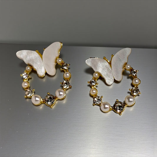 Butterfly and Pearl Hoop Earrings