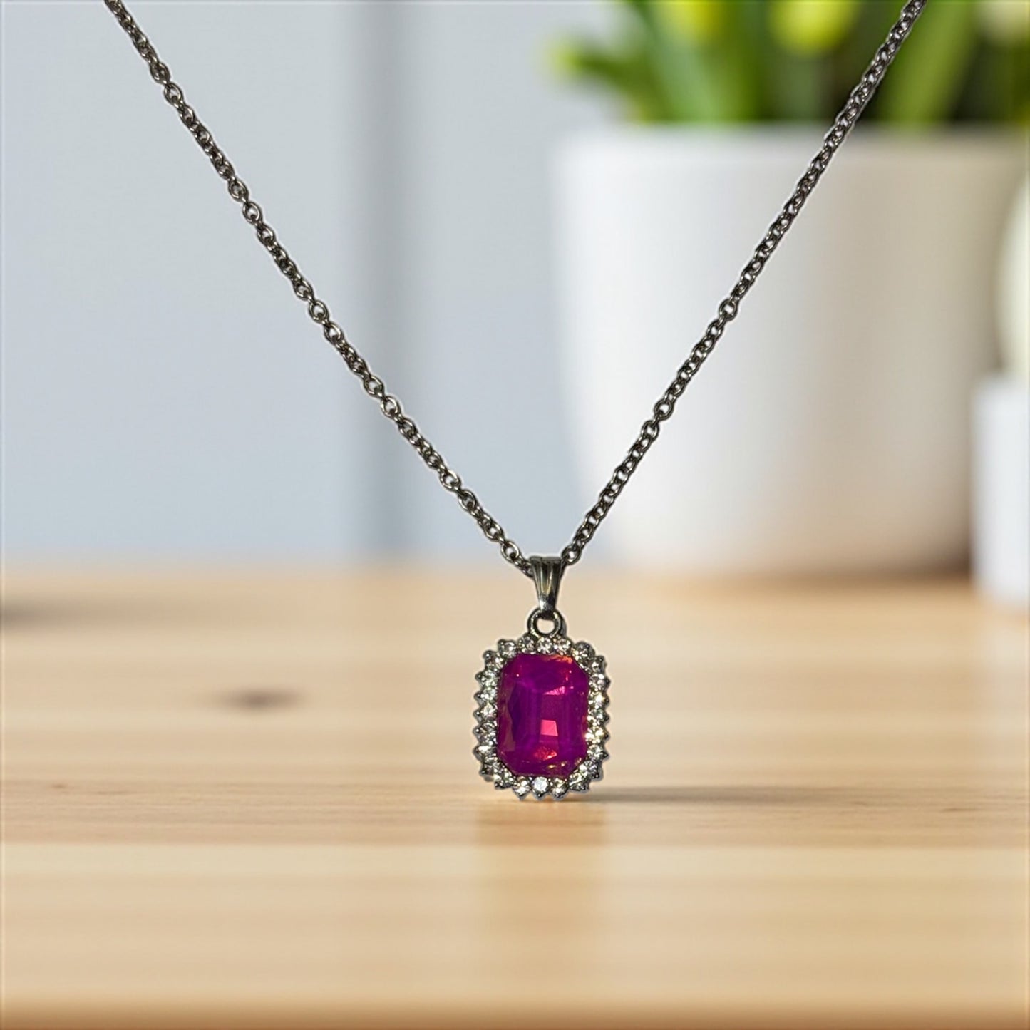 Vibrant Pink Gemstone Pendant Necklace