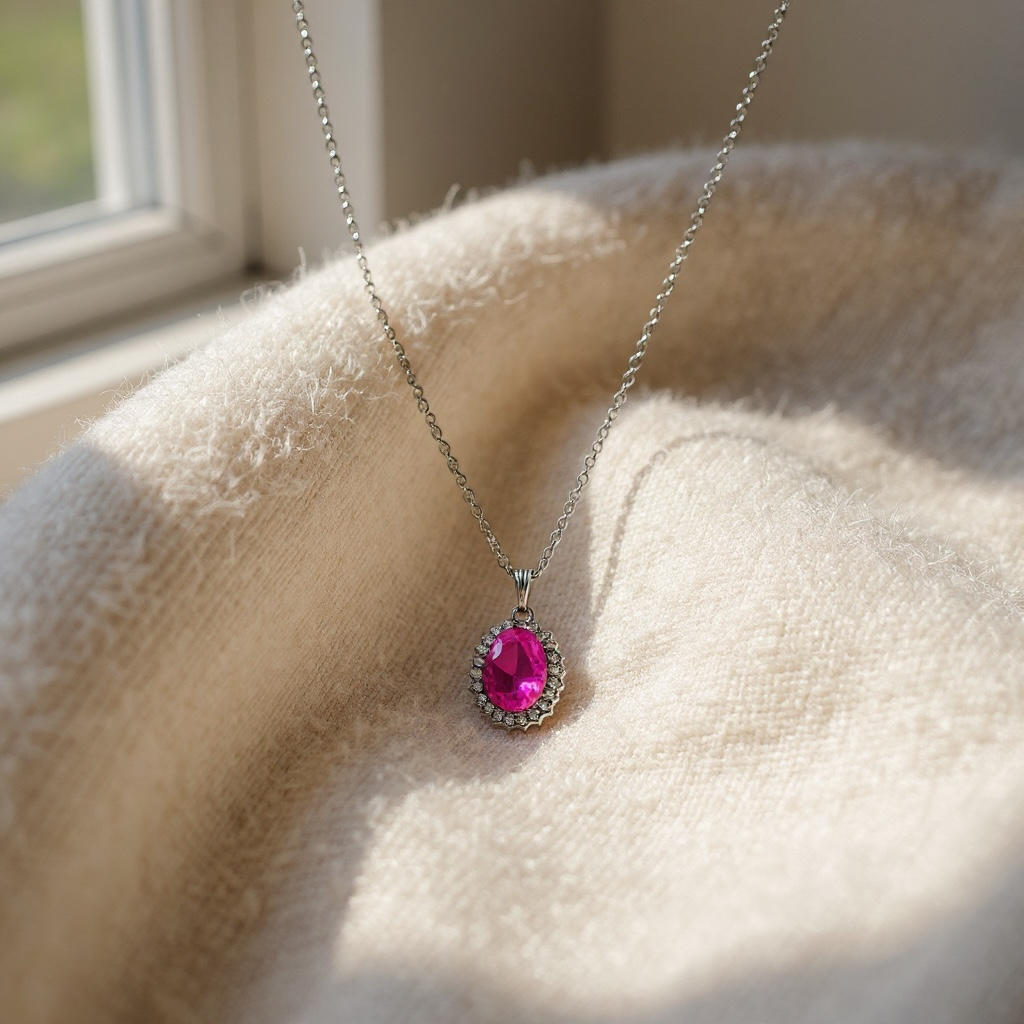 Oval Pink Gemstone Pendant Necklace