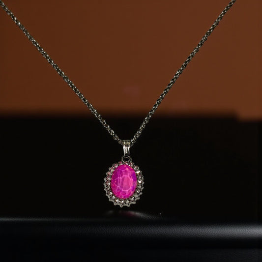 Oval Pink Gemstone Pendant Necklace