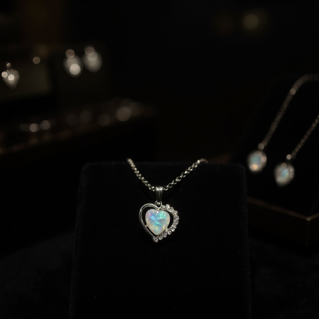 Silver Tone Iridescent Heart Pendant Necklace