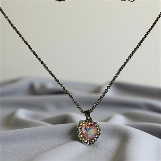 Dark Tone Iridescent Heart Pendant Necklace