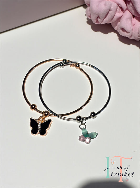 Two-Tone Butterfly Bangle Set
