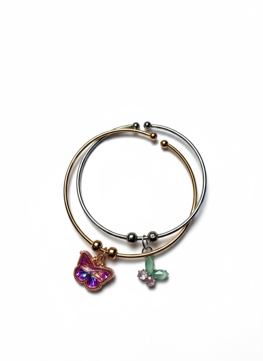 Two-Tone Crystal Butterfly Bangle