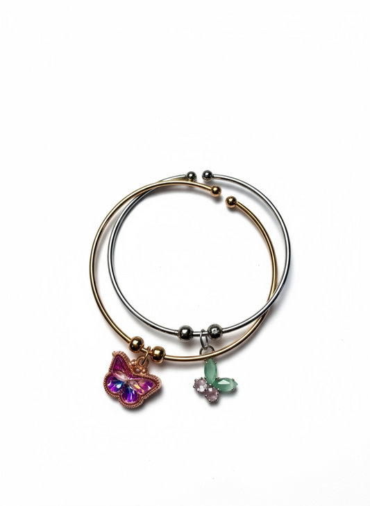 Two-Tone Crystal Butterfly Bangle