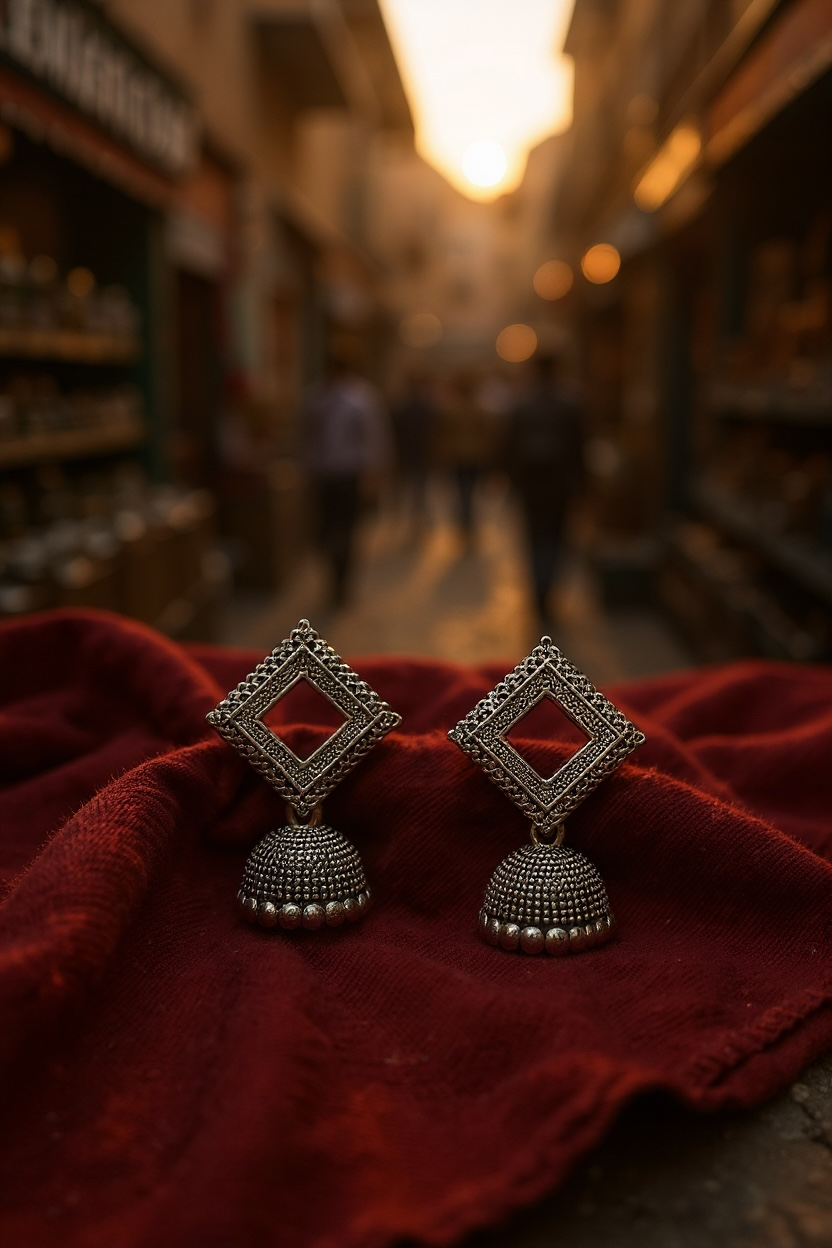 Traditional Indian Square Top Jhumki Earrings