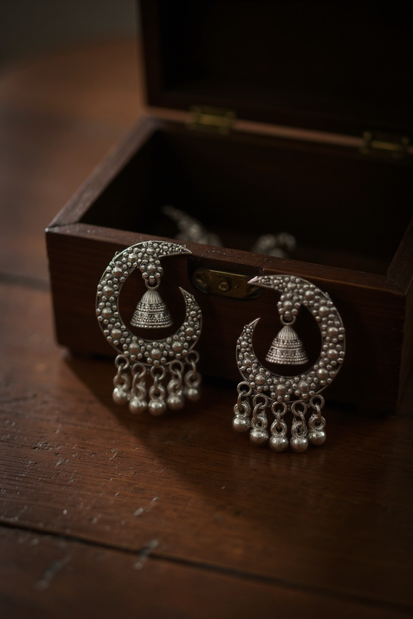 Bohemian Crescent Moon and Bell Drop Earrings