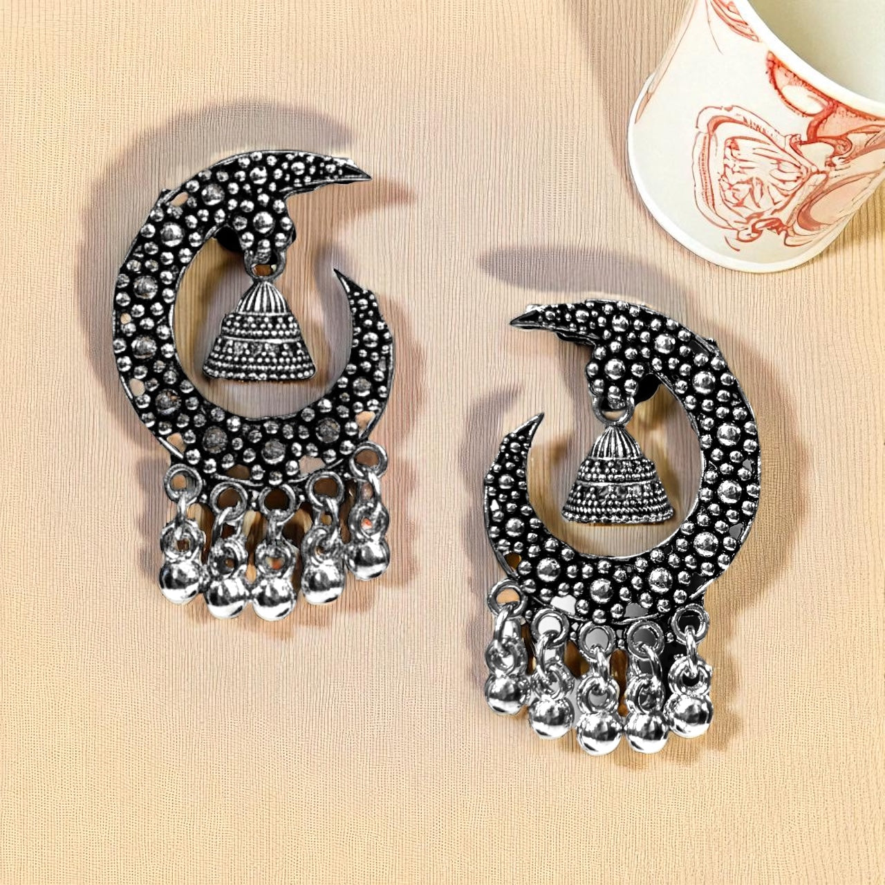 Bohemian Crescent Moon and Bell Drop Earrings