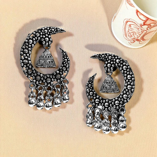 Bohemian Crescent Moon and Bell Drop Earrings