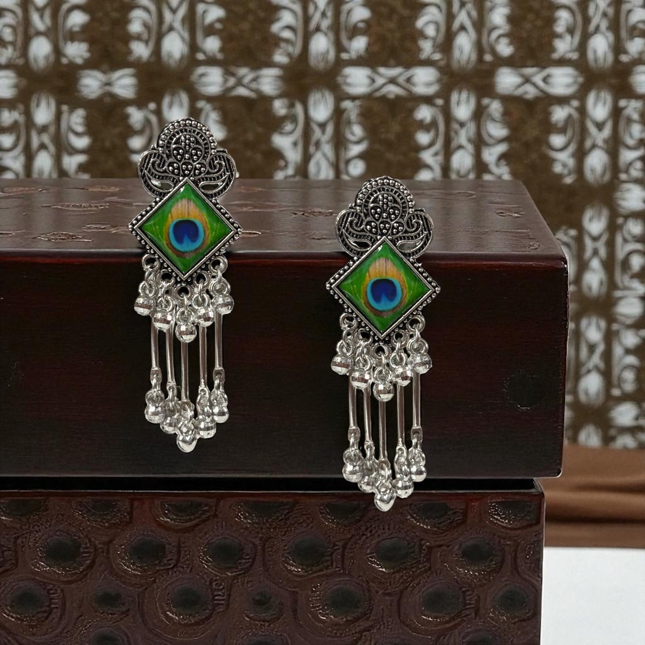 Ethnic Statement Earrings with Peacock Eye Detail
