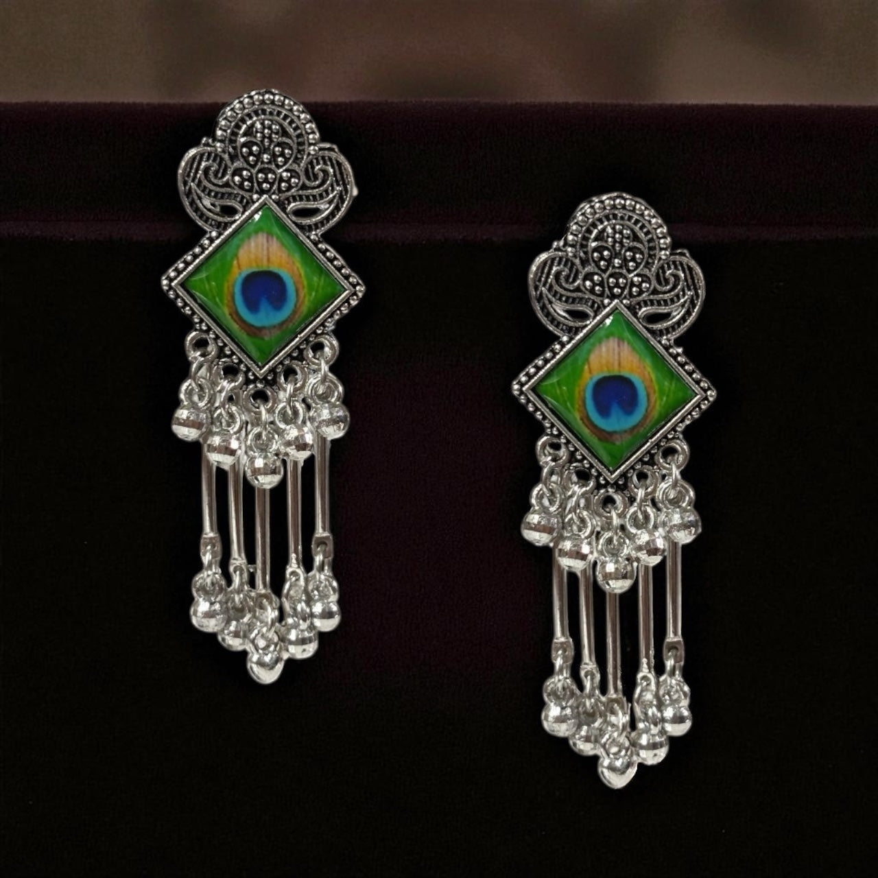 Ethnic Statement Earrings with Peacock Eye Detail