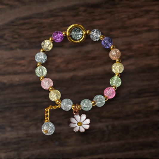 Cheerful Summer Daisy and Crystal Bead Bracelet