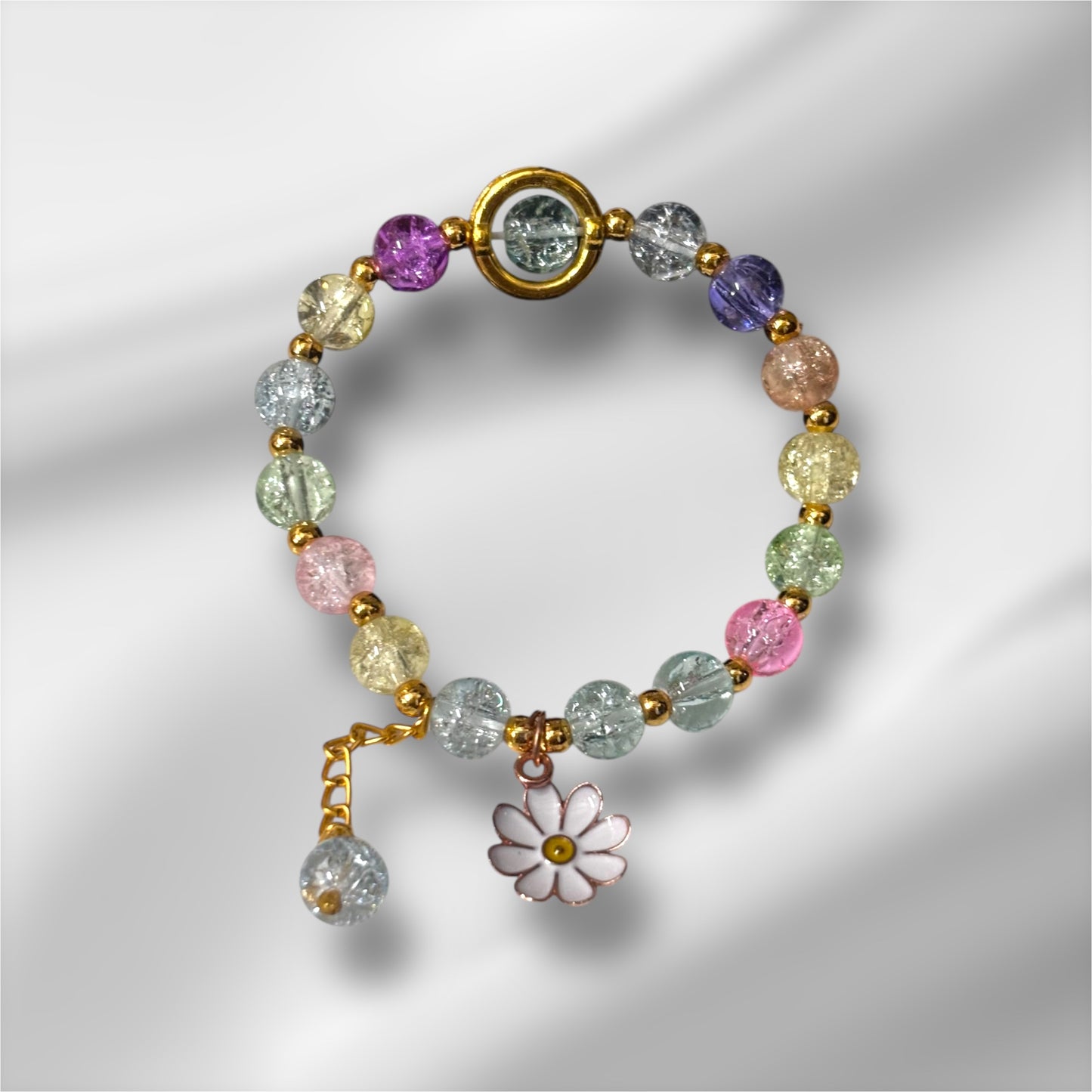 Cheerful Summer Daisy and Crystal Bead Bracelet