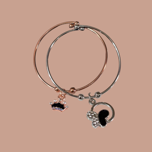 Mix-Metal Bangle Set: Crown and Zodiac Ram Charm