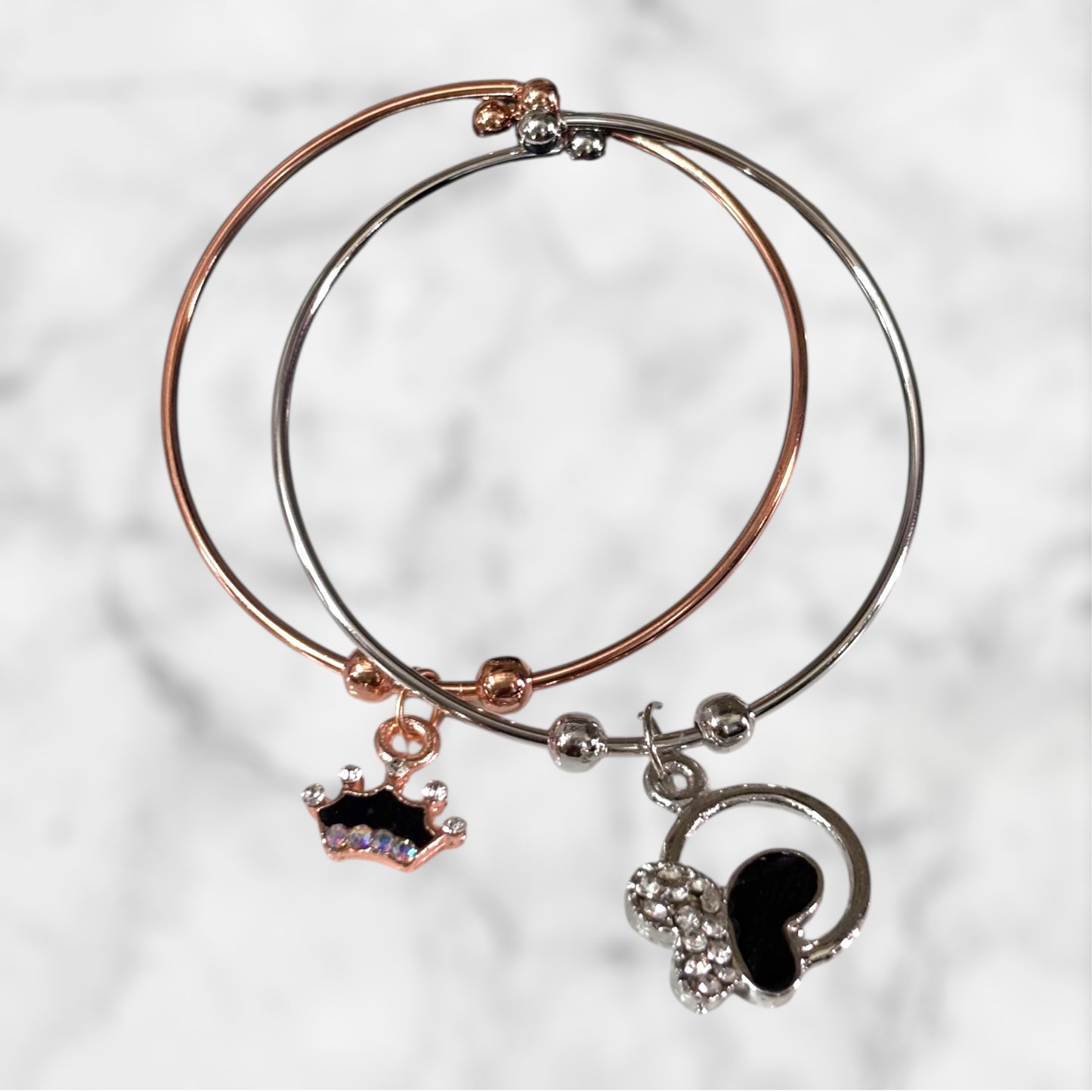 Mix-Metal Bangle Set: Crown and Zodiac Ram Charm