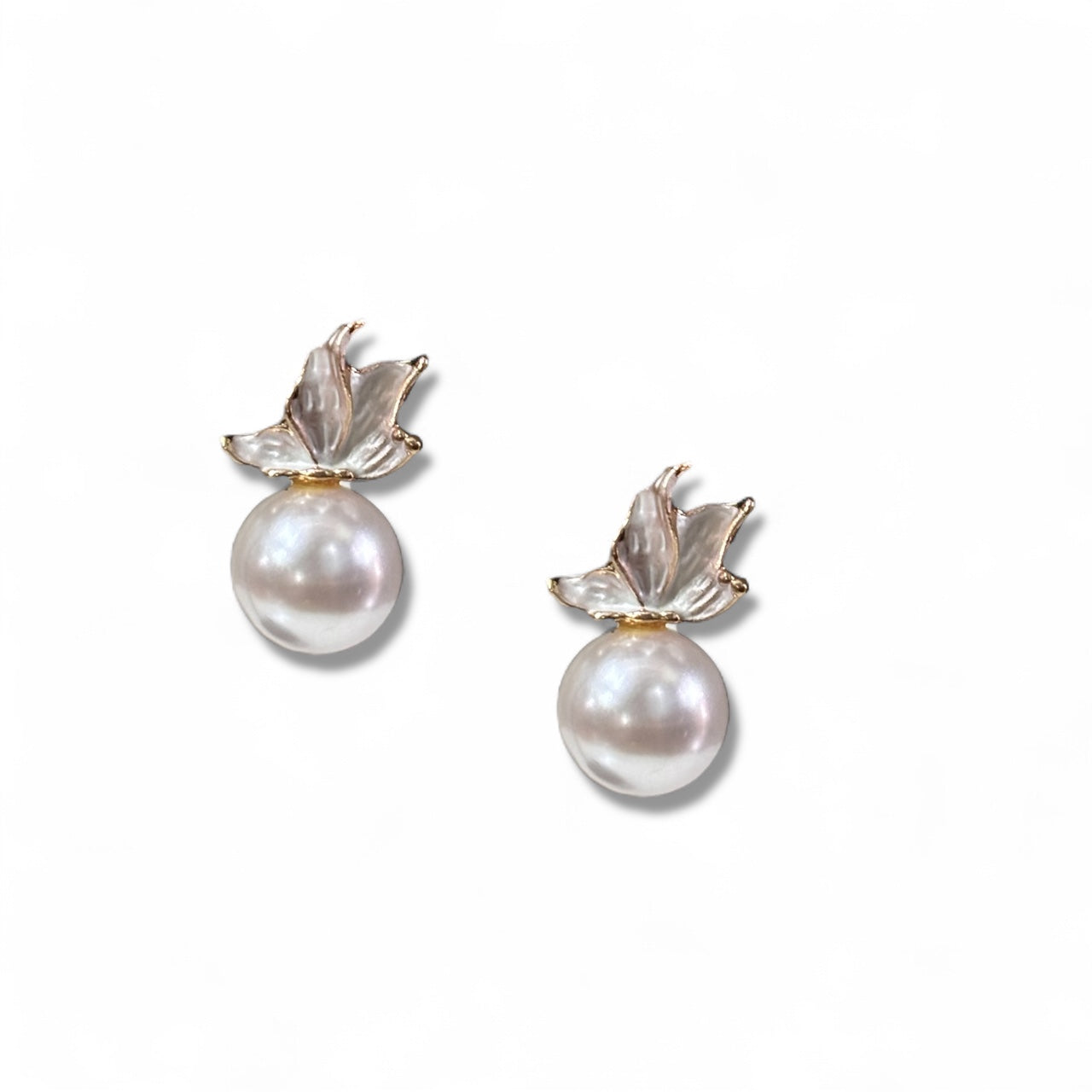 Elegant Floral Petal and Pearl Drop Earrings
