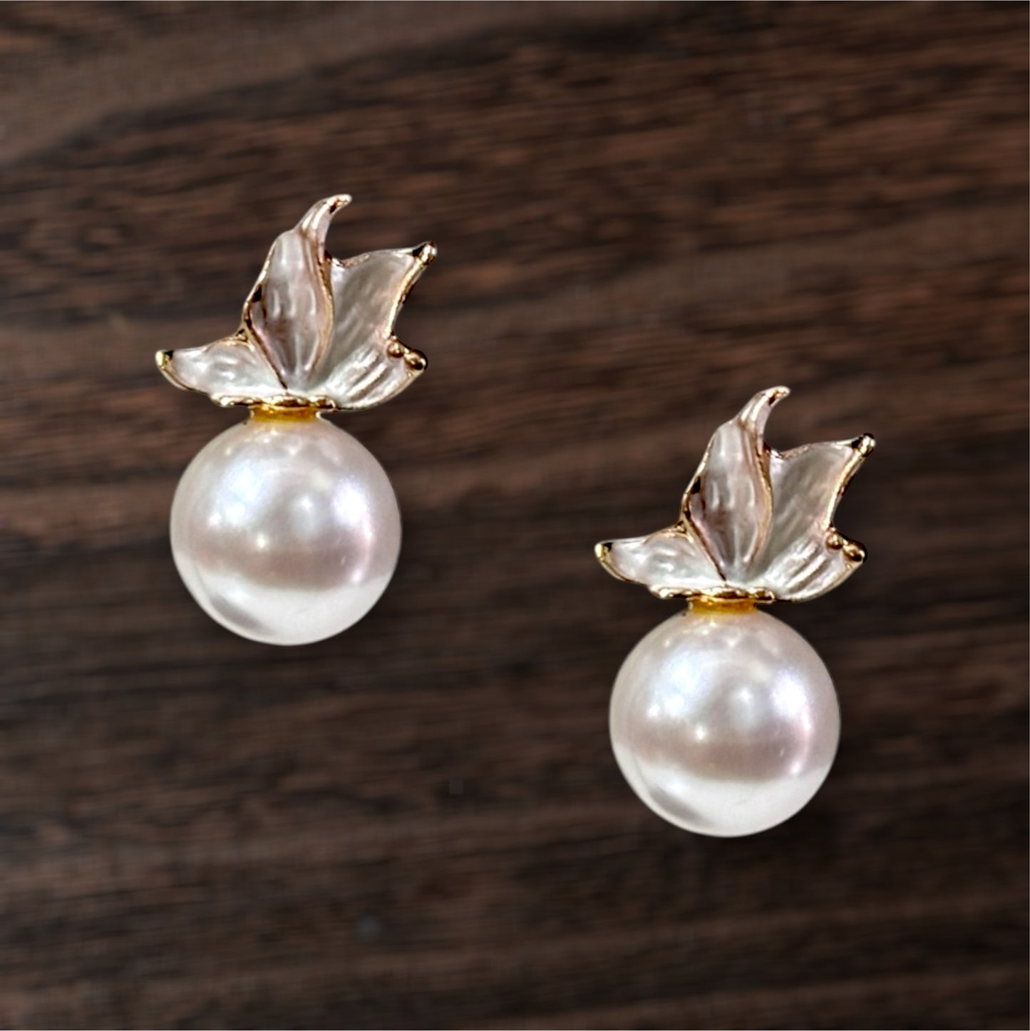 Elegant Floral Petal and Pearl Drop Earrings