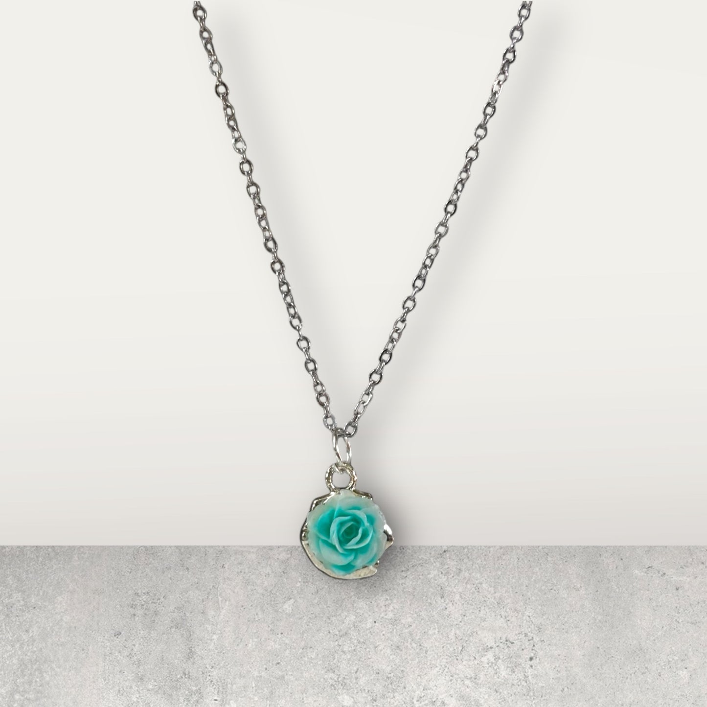 Delicate Teal Flower Charm Necklace