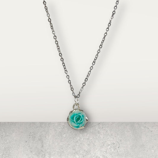 Delicate Teal Flower Charm Necklace