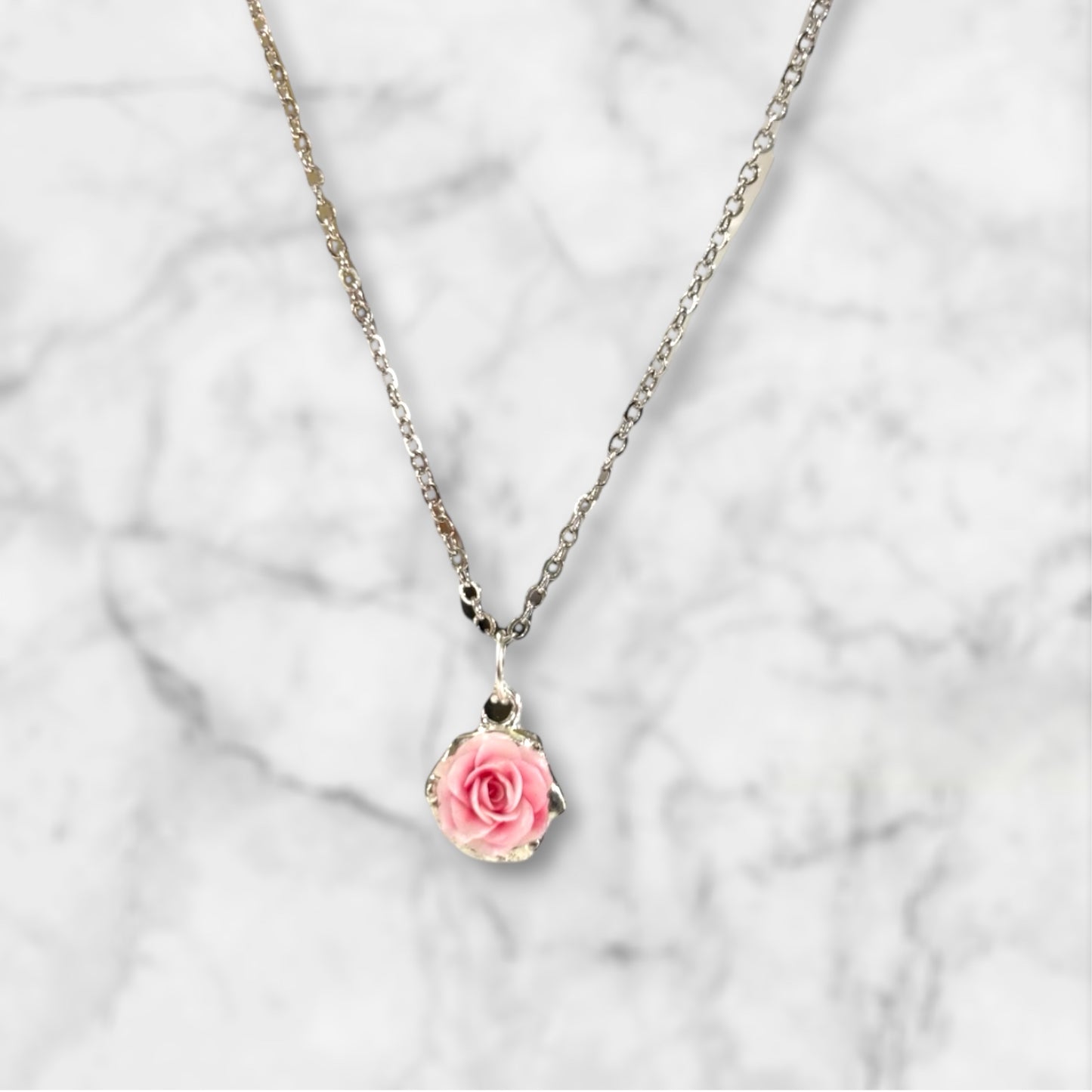 Romantic Pink Rose Bud Necklace