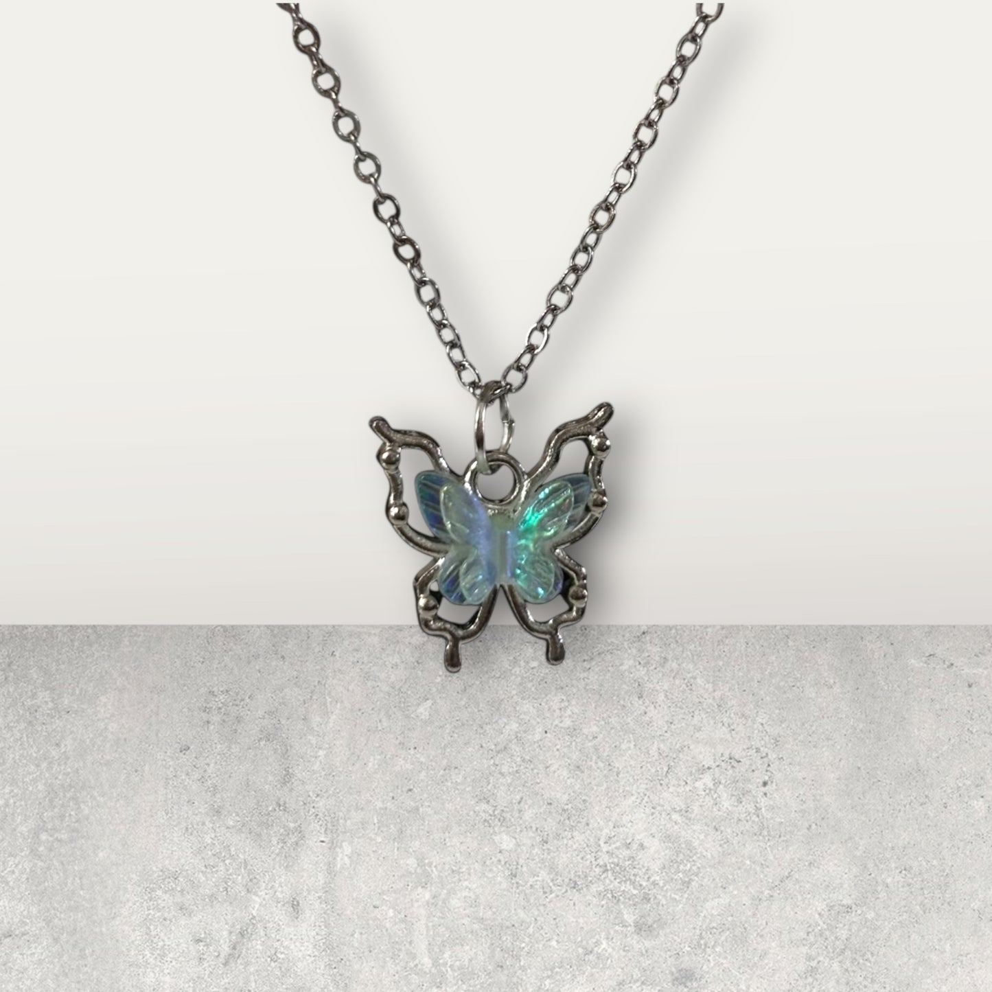 Iridescent Butterfly Pendant Necklace