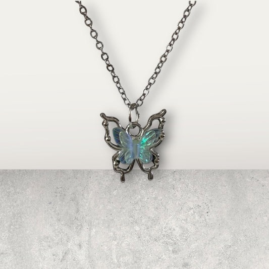 Iridescent Butterfly Pendant Necklace