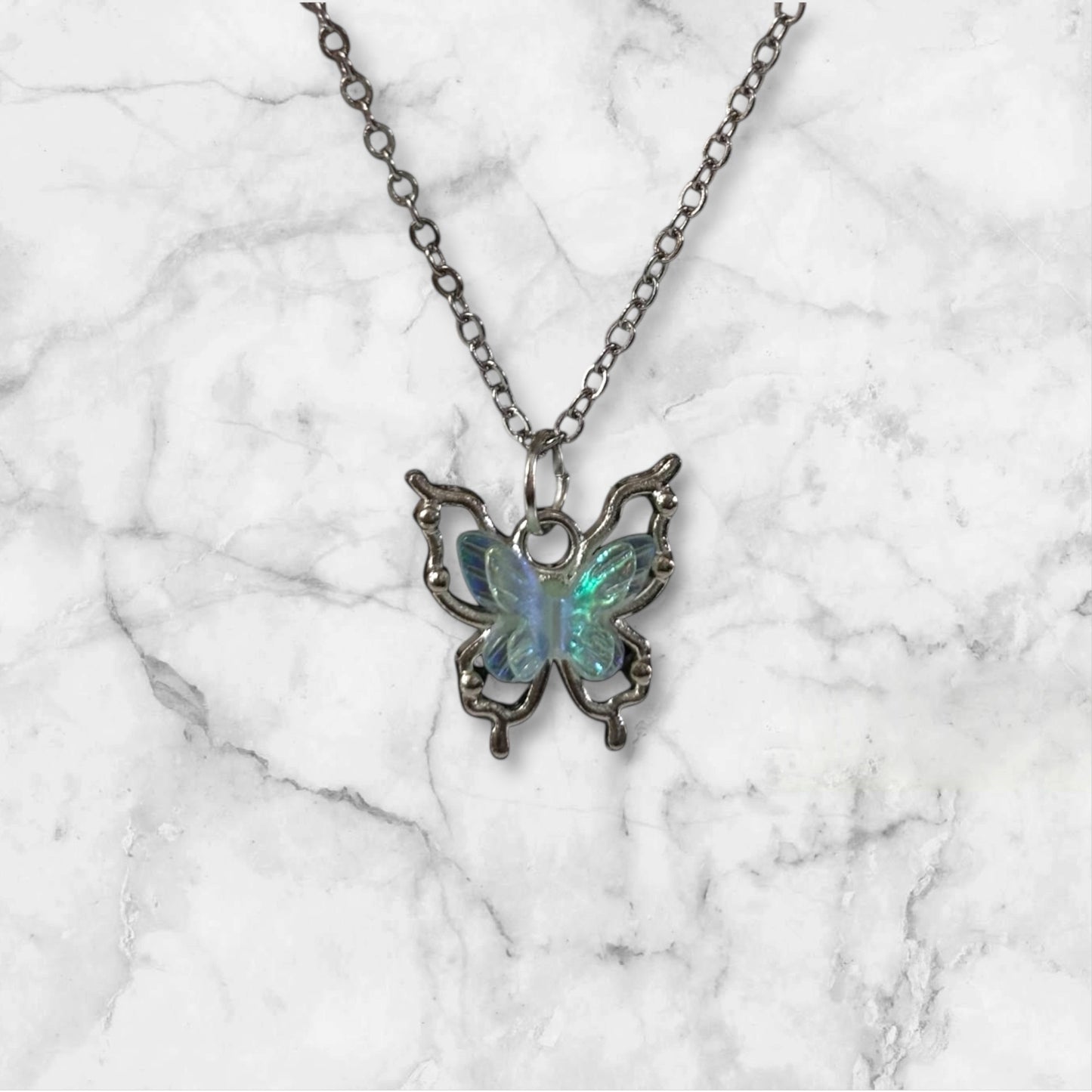 Iridescent Butterfly Pendant Necklace